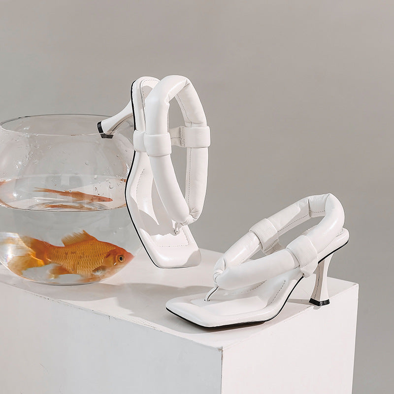 Nipped Sheepskin Sandals with Toe High Heels