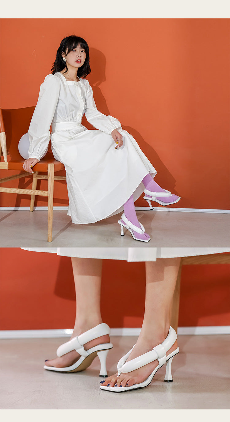 Nipped Sheepskin Sandals with Toe High Heels