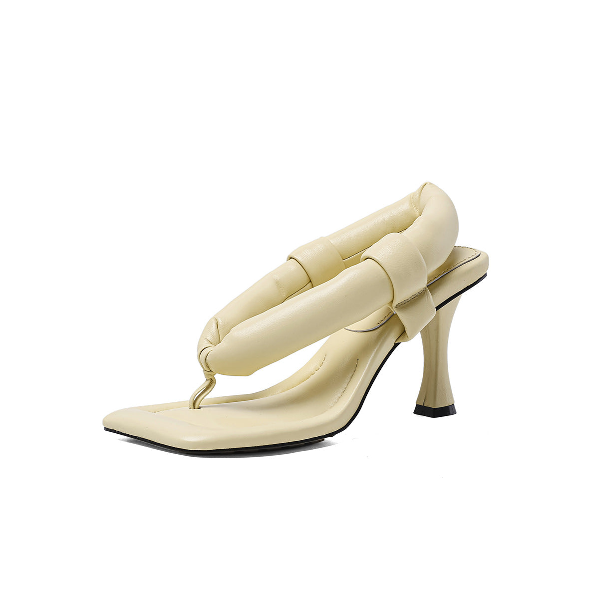 Nipped Sheepskin Sandals with Toe High Heels
