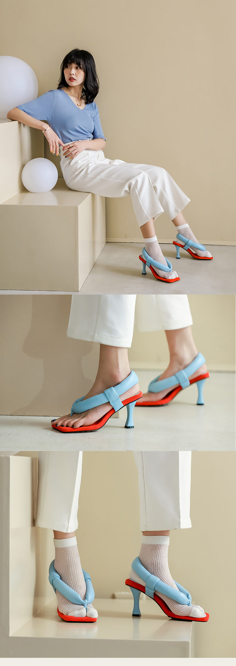 Nipped Sheepskin Sandals with Toe High Heels