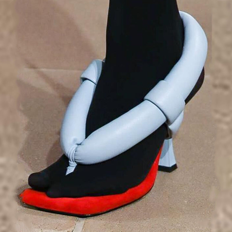 Nipped Sheepskin Sandals with Toe High Heels