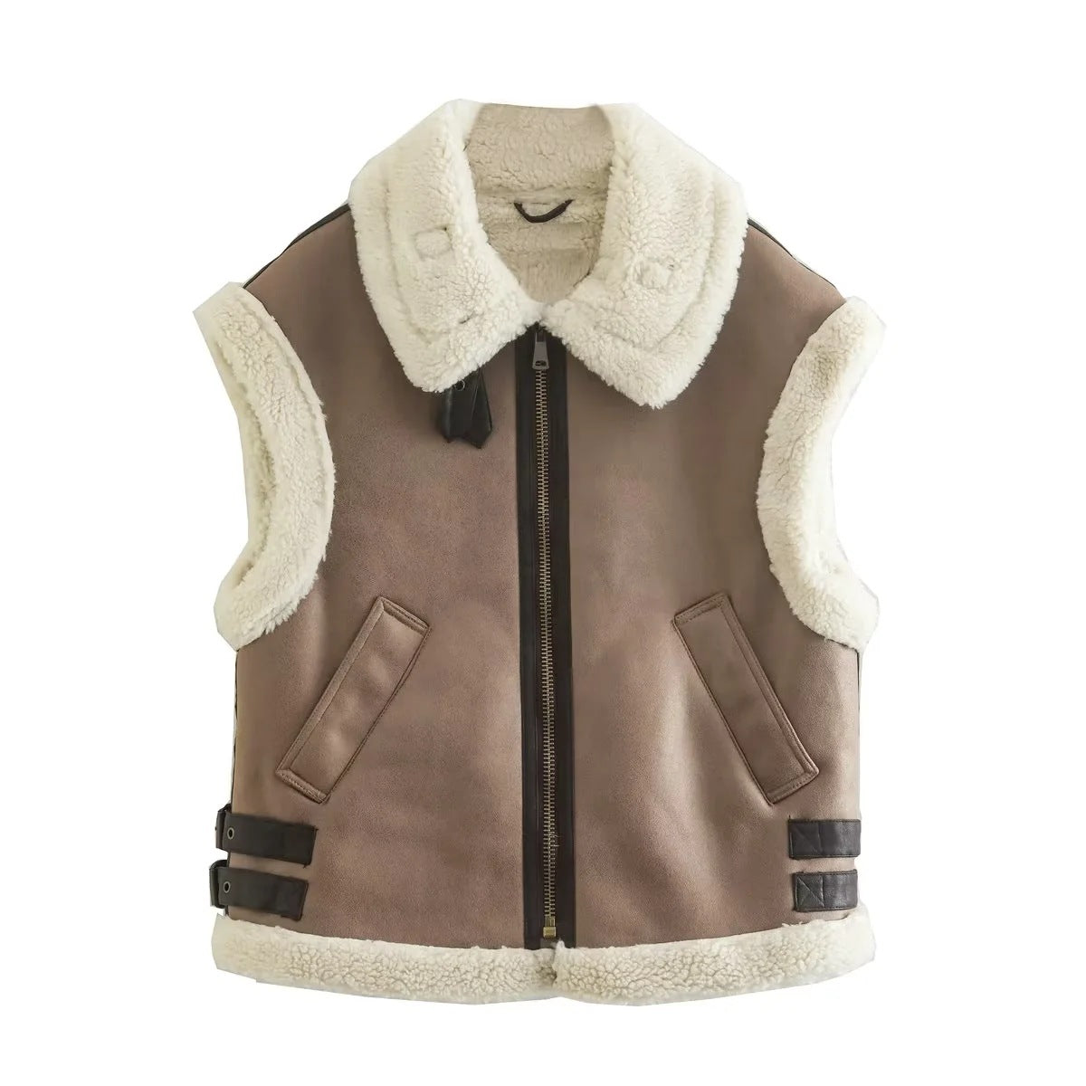 Women's Fur One-piece Fleece Stitching Sleeveless Cotton Coat Vest