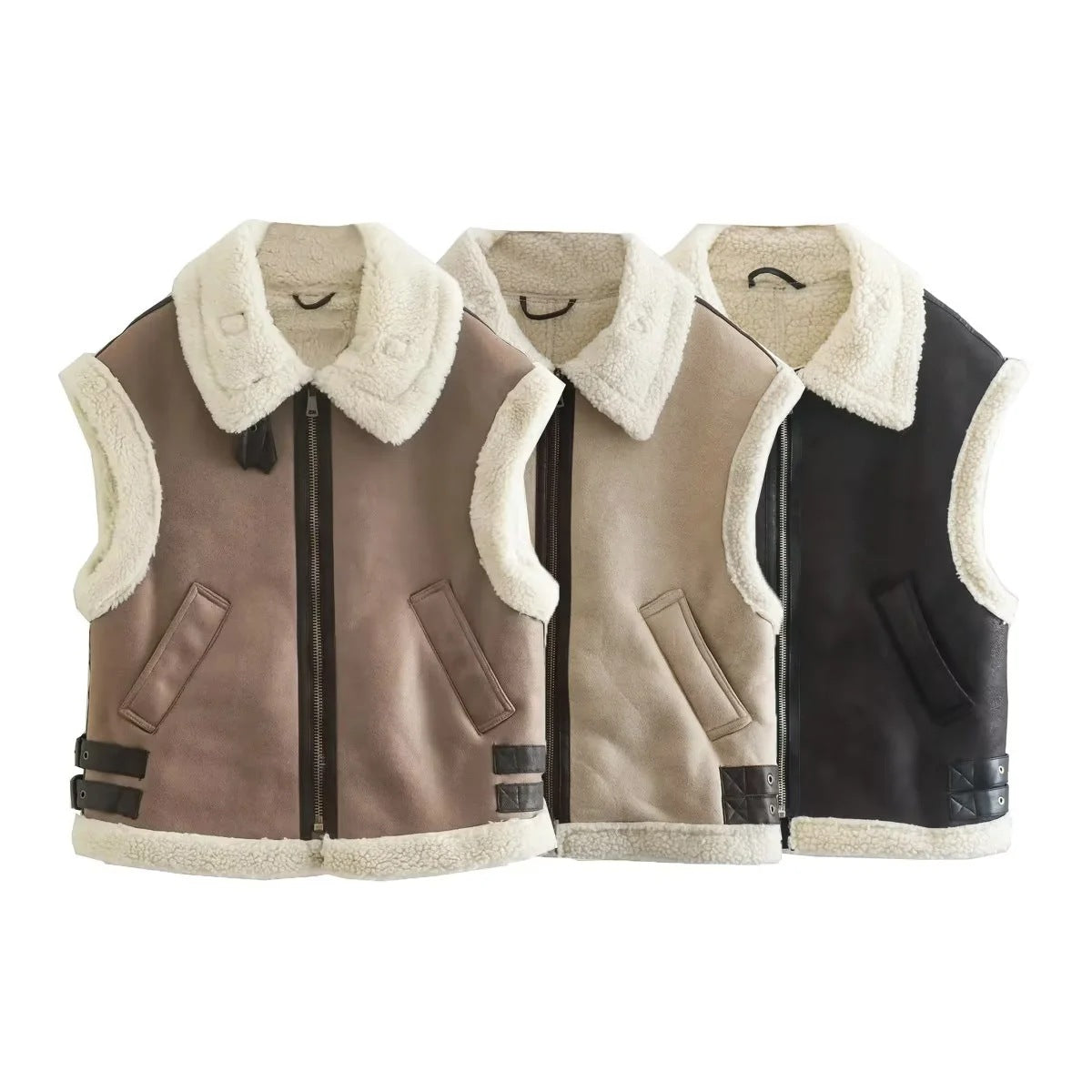 Women's Fur One-piece Fleece Stitching Sleeveless Cotton Coat Vest