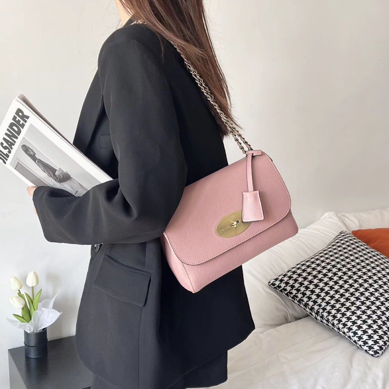 Women's Fashionable Leather Buckle Small Square Bag