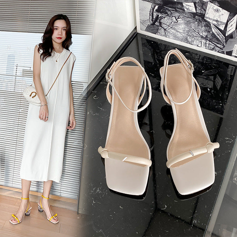 Bow square toe buckle sandals