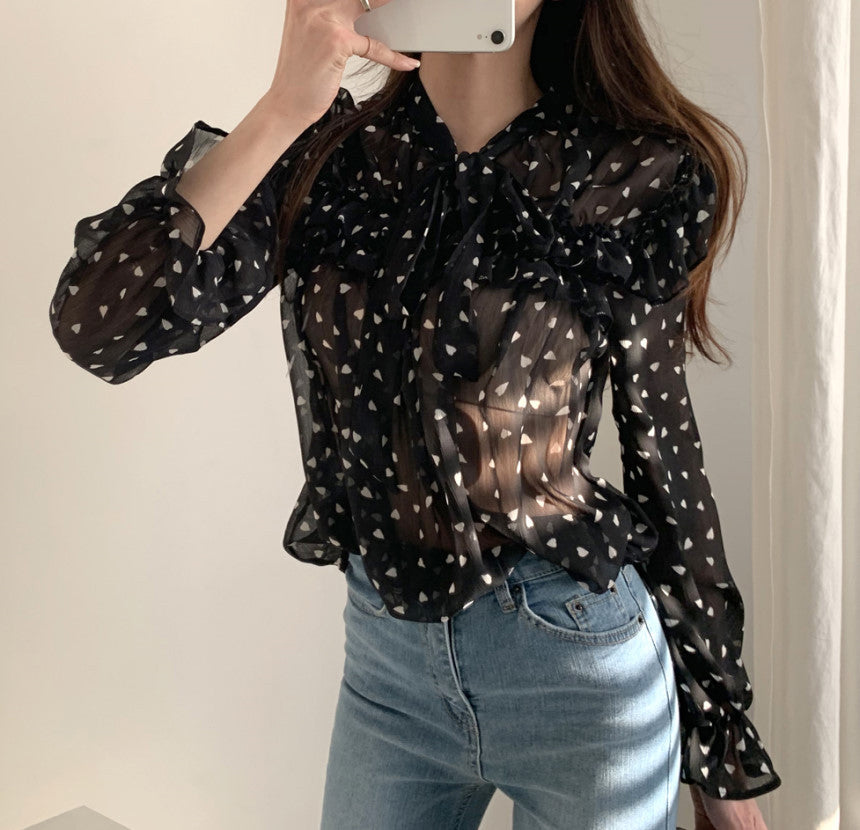 Women's Simple Bow-knot Micro-permeable Chiffon Shirt