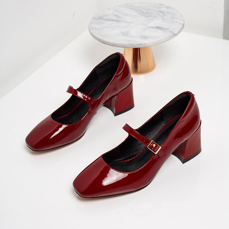 Cow patent leather buckle high heels