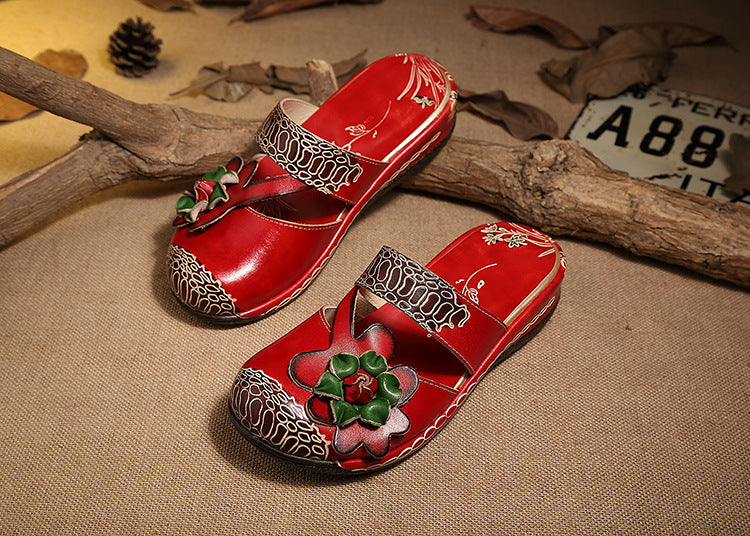 Leather Comfortable And Breathable Wedge Sandals