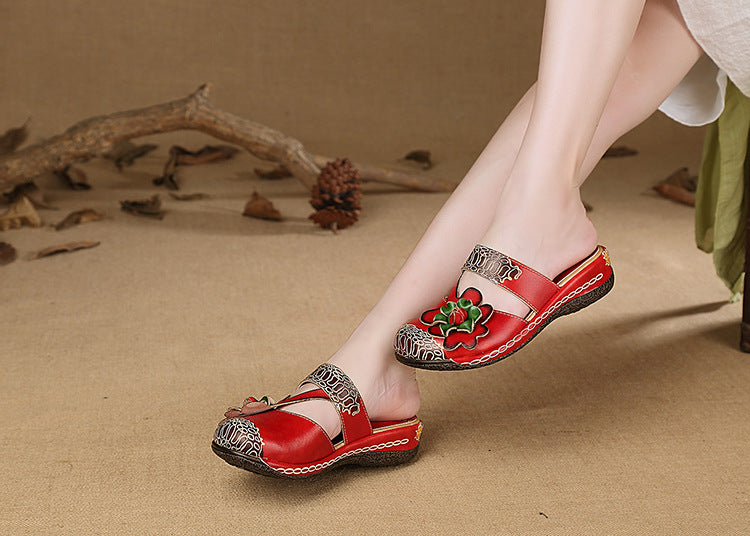 Leather Comfortable And Breathable Wedge Sandals