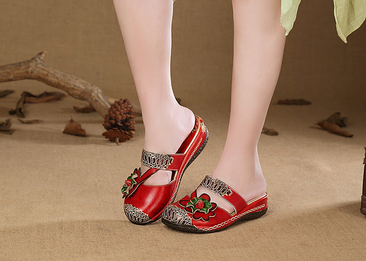 Leather Comfortable And Breathable Wedge Sandals