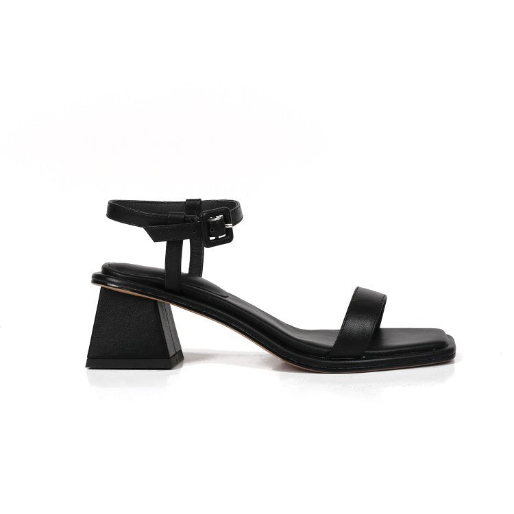 Simple Square Toe Word Belt Women'S Sandals Wild Buckle Thick Heels Fashion Open Toe Mid-High Heels