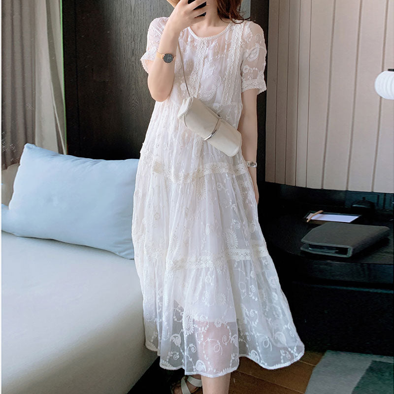 Lace Long Skirt Dress, Silk Skirt, Elegant Women'S Skirt Was Thin