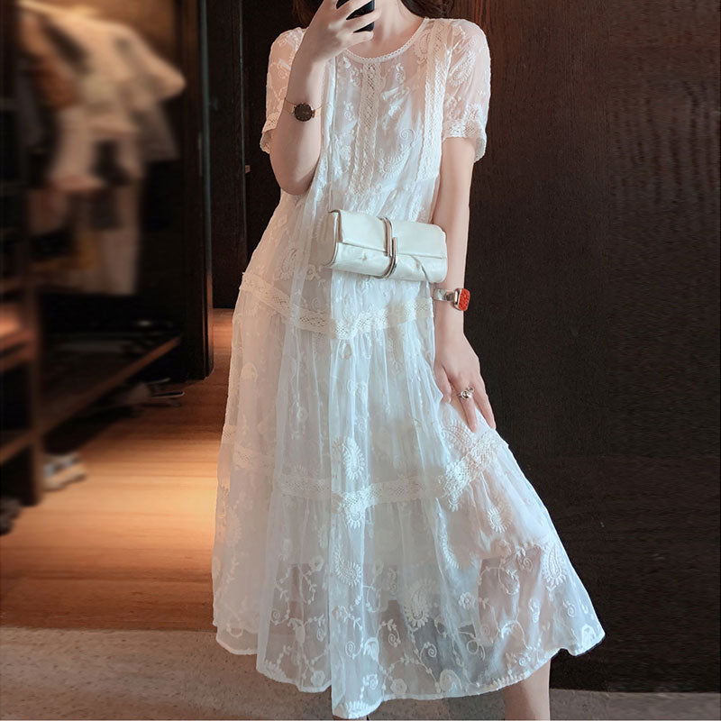 Lace Long Skirt Dress, Silk Skirt, Elegant Women'S Skirt Was Thin