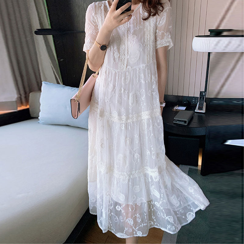 Lace Long Skirt Dress, Silk Skirt, Elegant Women'S Skirt Was Thin