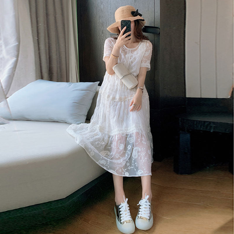 Lace Long Skirt Dress, Silk Skirt, Elegant Women'S Skirt Was Thin