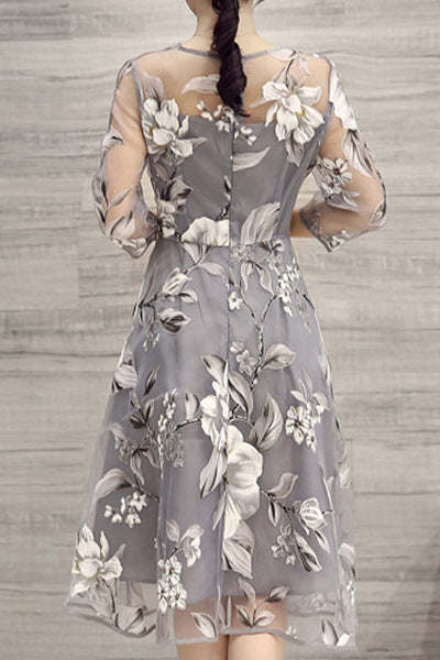 Fashion Round Neck Printed Organza Dress