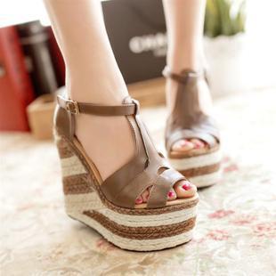 Ethnic Style Contrast Color Thick-Soled Hemp Weave Wedge Sandals