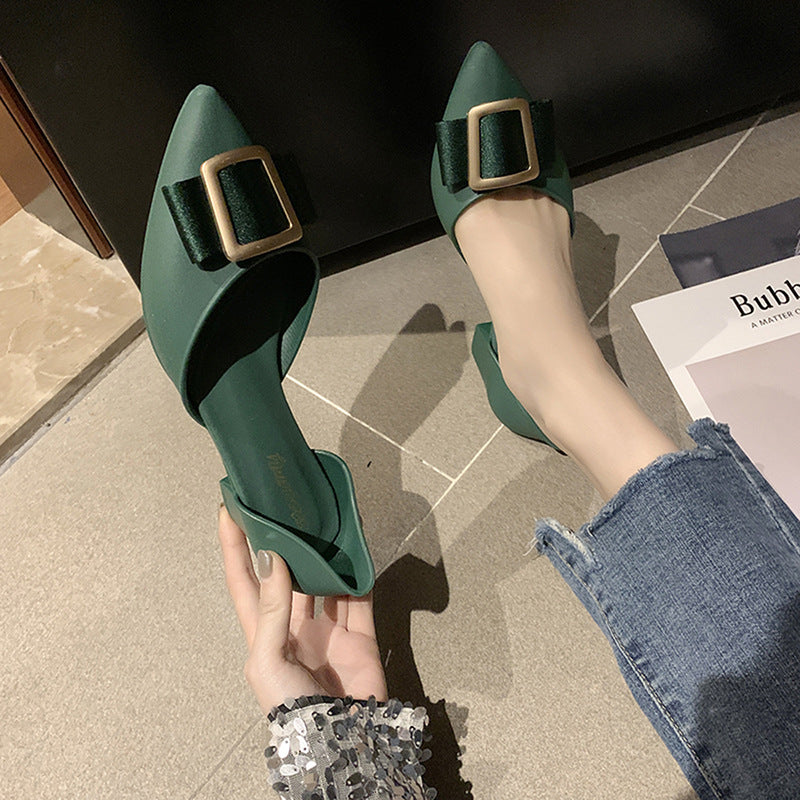 Women Jelly Shoes Trend Square Buckle Pointed Toe Pumps