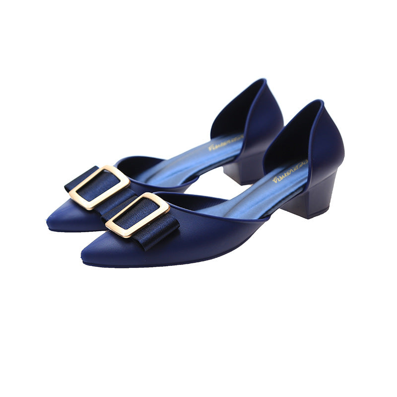 Women Jelly Shoes Trend Square Buckle Pointed Toe Pumps