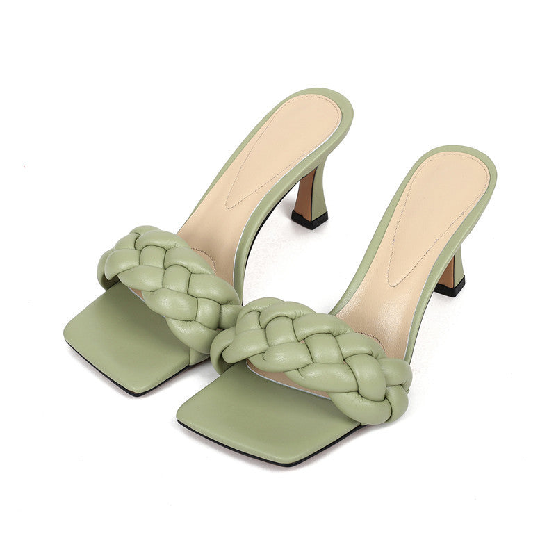 Square head thin heel sandals