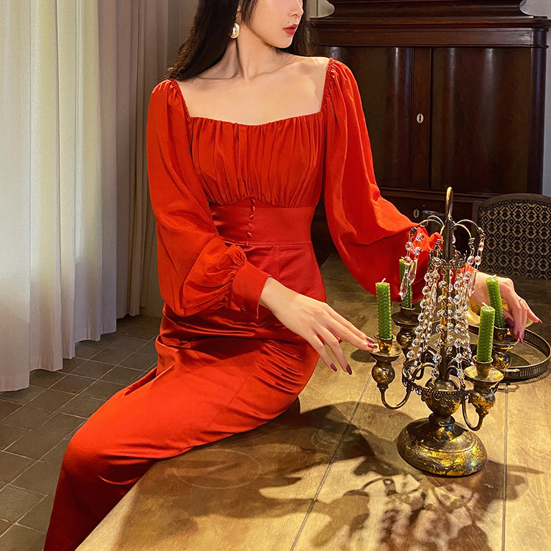 Women's Bubble Sleeve Red Dress