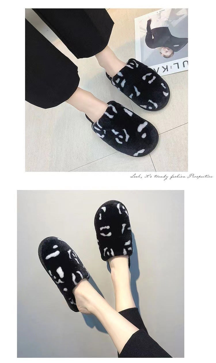 Baotou Leopard Print Fashionable Warm Cotton Slippers