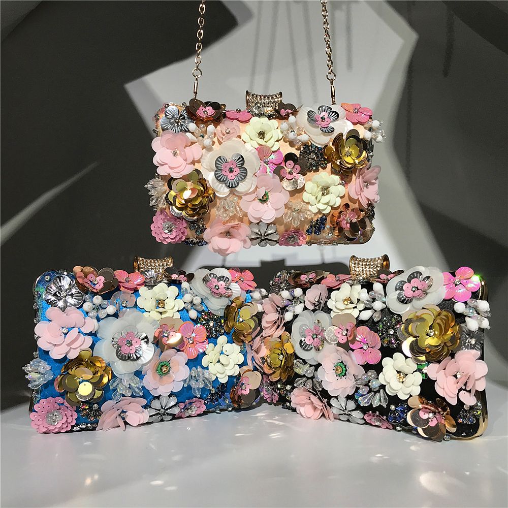 Ladies handmade colorful flower beaded bag