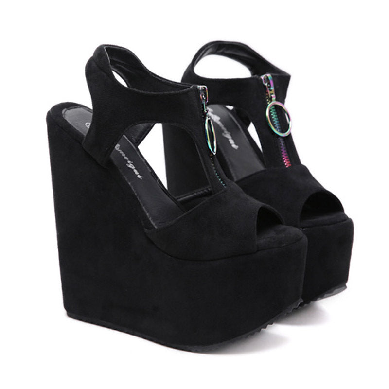 Women's Zipper Platform Wedge Toe Sandals