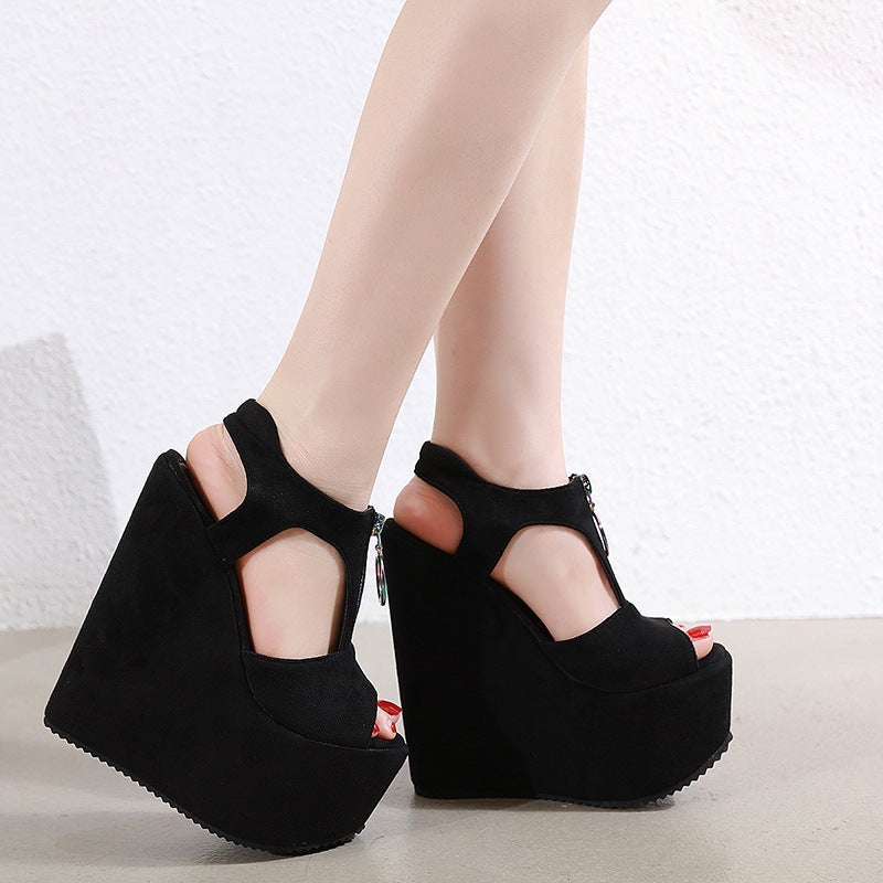 Women's Zipper Platform Wedge Toe Sandals