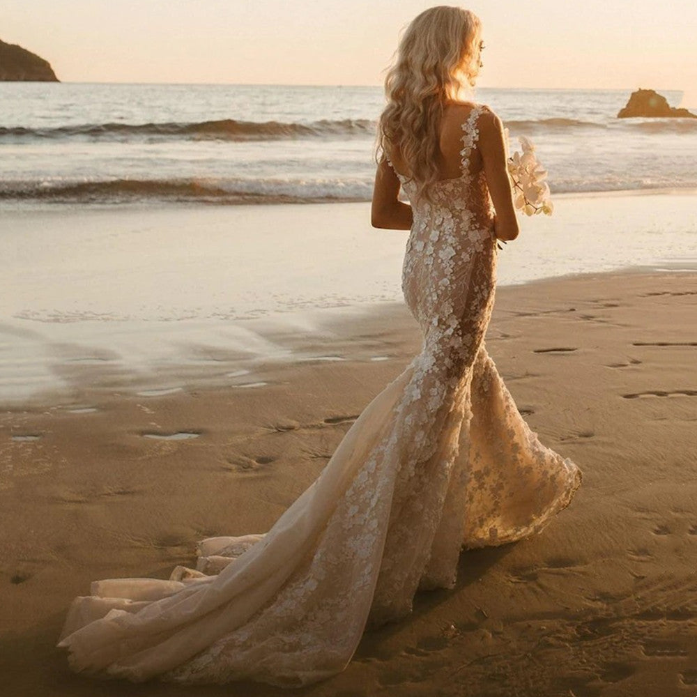 Mermaid Wedding Dresses With 3D Lace Appliques