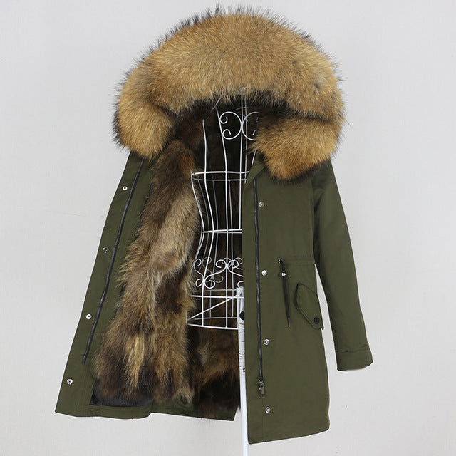 Winter Jacket Women Real Fur Coat Long Parka Natural