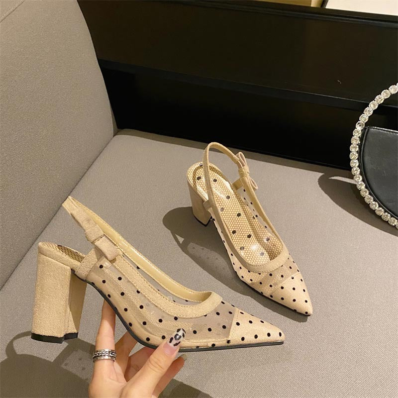 Mesh Pointed Toe Chunky Heel Toe Women's Sandals