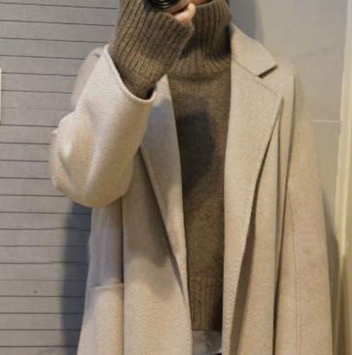 Turtleneck Cropped Outline Brown Full Cashmere Sweater