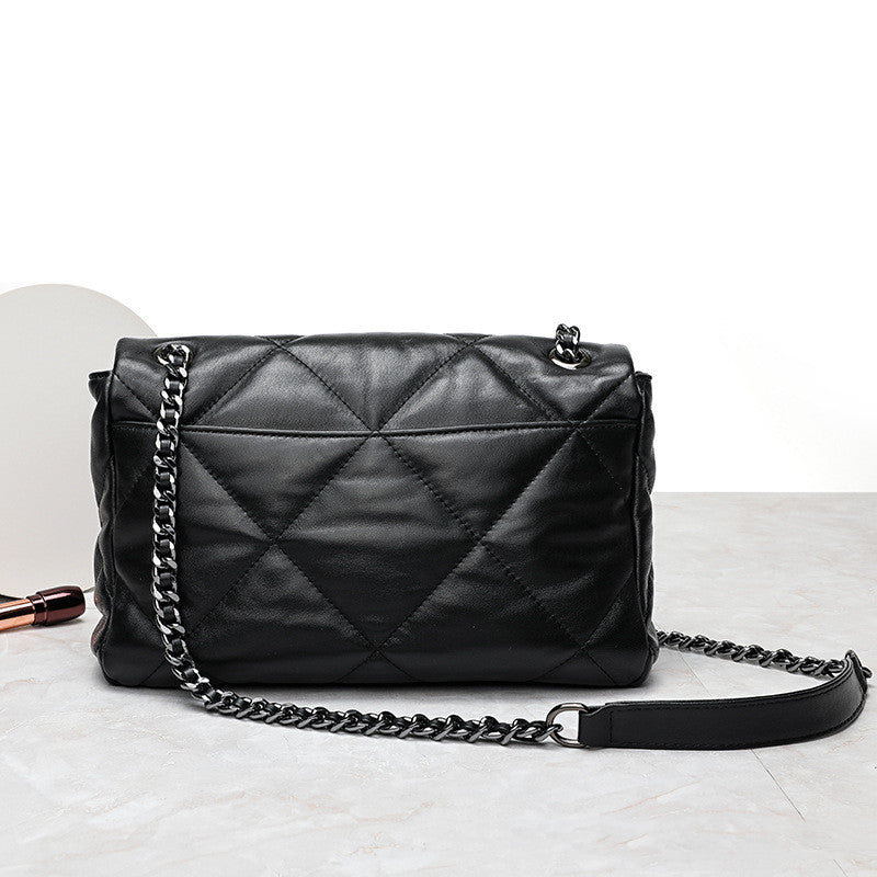 Women's Fashion Casual Sheepskin Diamond Lattice Handbag