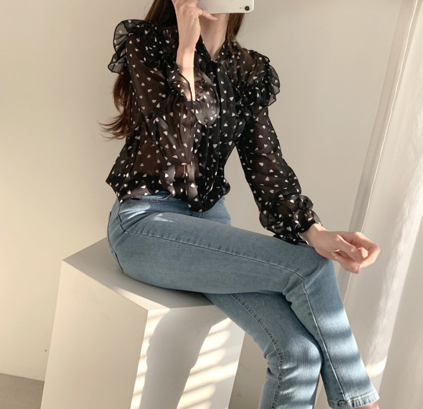 Women's Simple Bow-knot Micro-permeable Chiffon Shirt