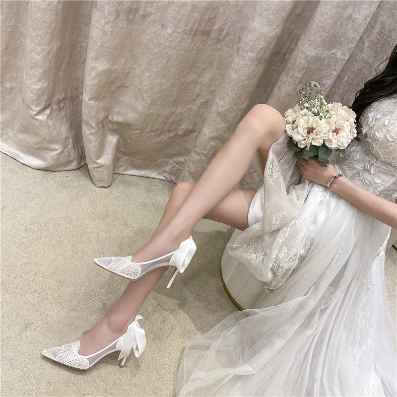 Wedding White Lace Pointed Toe High Heels