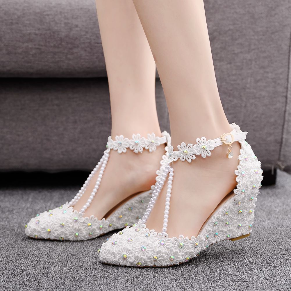 Rhinestone Wedge Lace Sandals