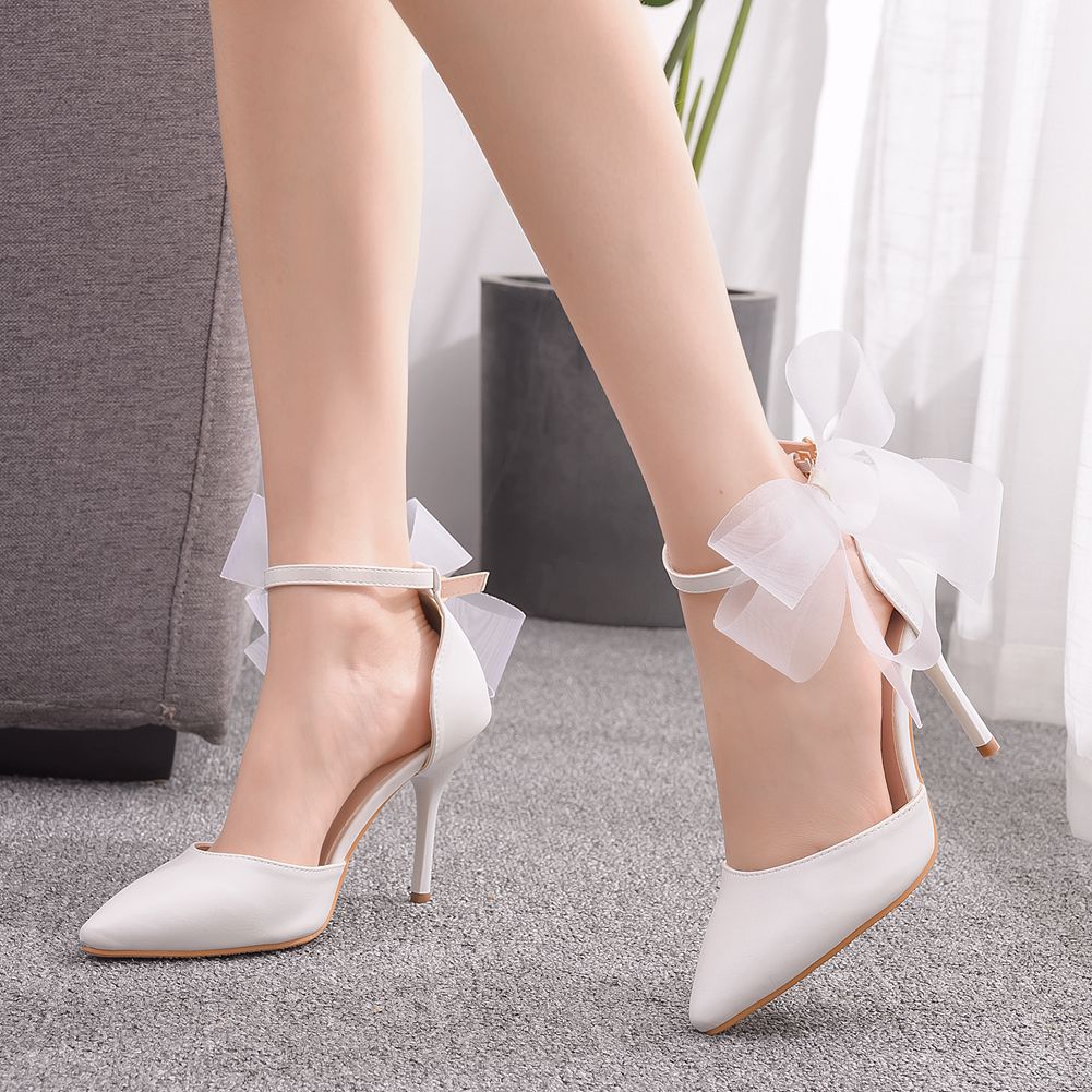 White Butterfly Flower Stiletto Heel Pointed-toe Wedding Shoes