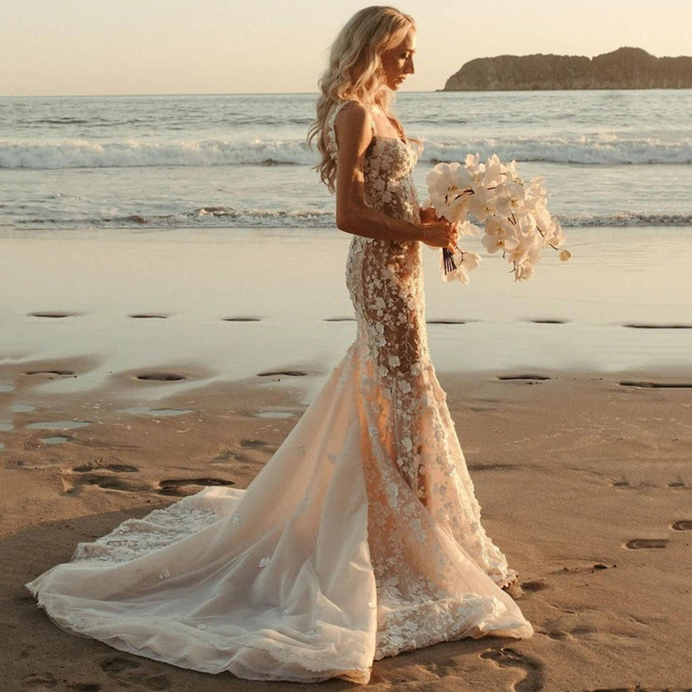 Mermaid Wedding Dresses With 3D Lace Appliques