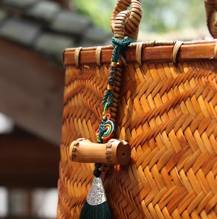 Female Minority Bamboo Woven Bag Travel Handbag