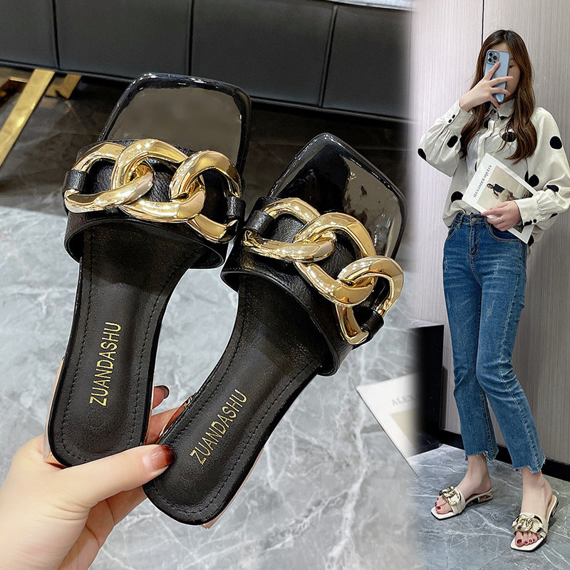 Women's Metal Buckle Low Heel Sandals