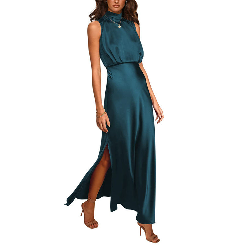 Women's Satin Stand Collar Dress