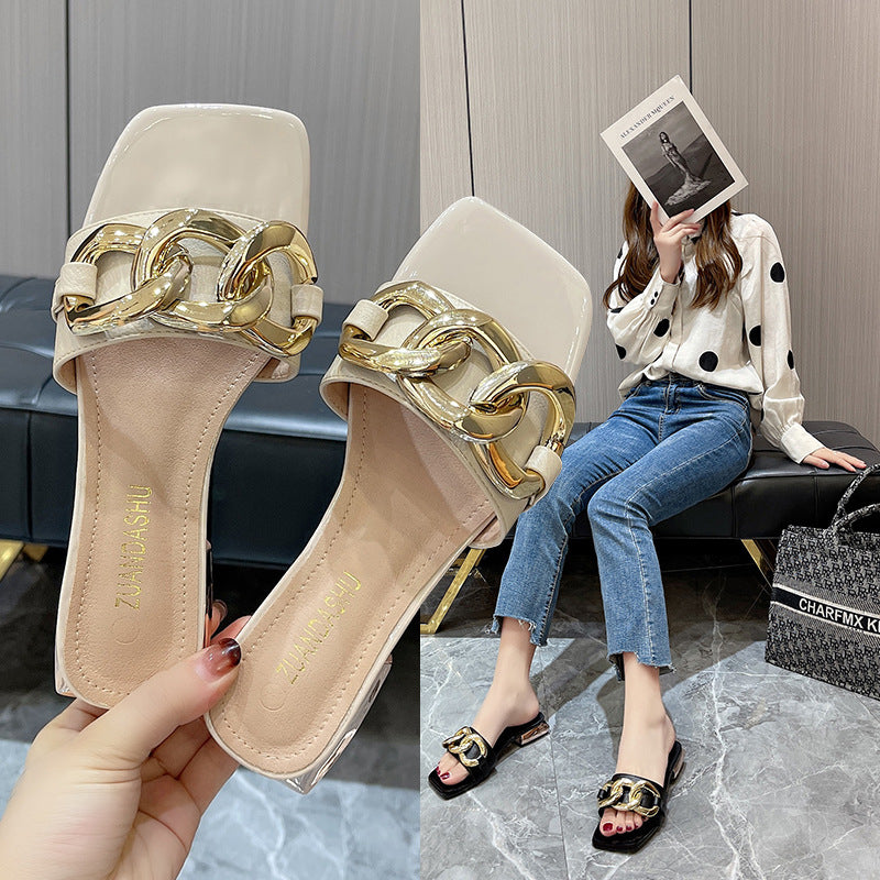 Women's Metal Buckle Low Heel Sandals