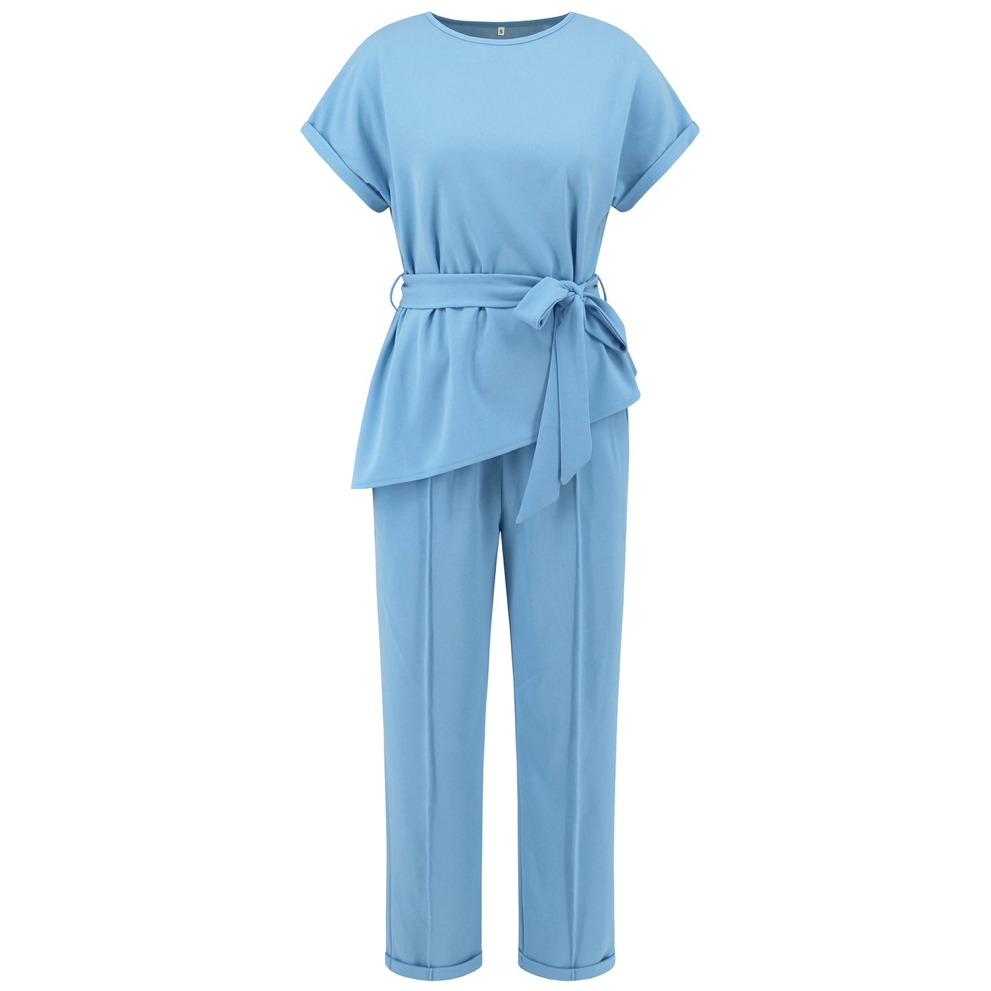 European And American Round Neck Beveled Belt Top Suit