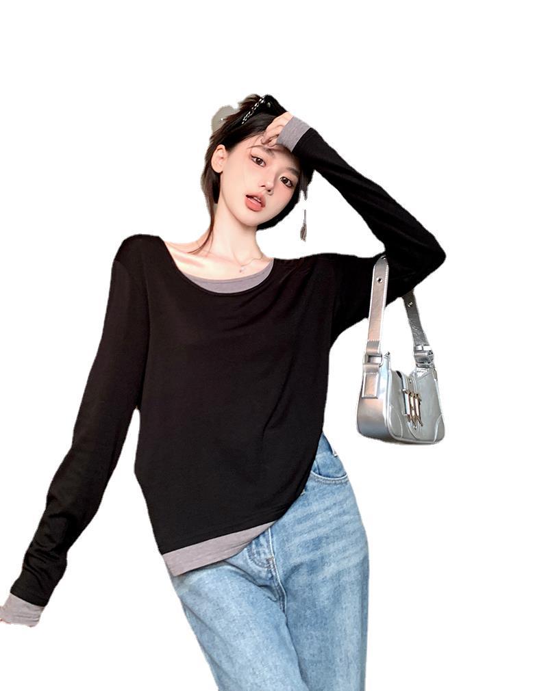 Women's Color Contrast Bottoming Shirt T-shirt