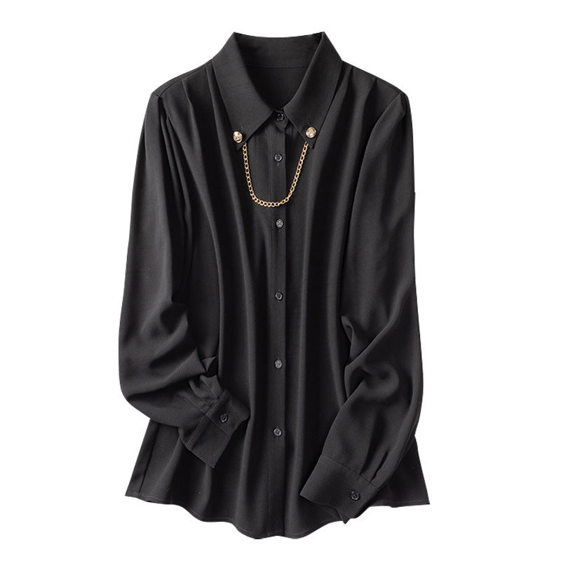 Long Sleeve Black Chiffon Top Ladies Blouse