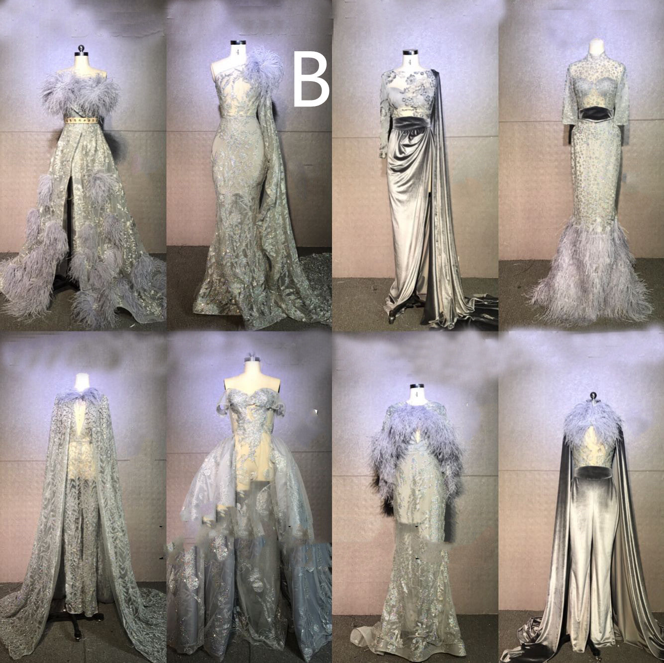 Women's Silver Grey Feather Stage Dresses