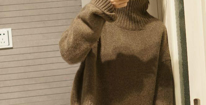 Turtleneck Cropped Outline Brown Full Cashmere Sweater