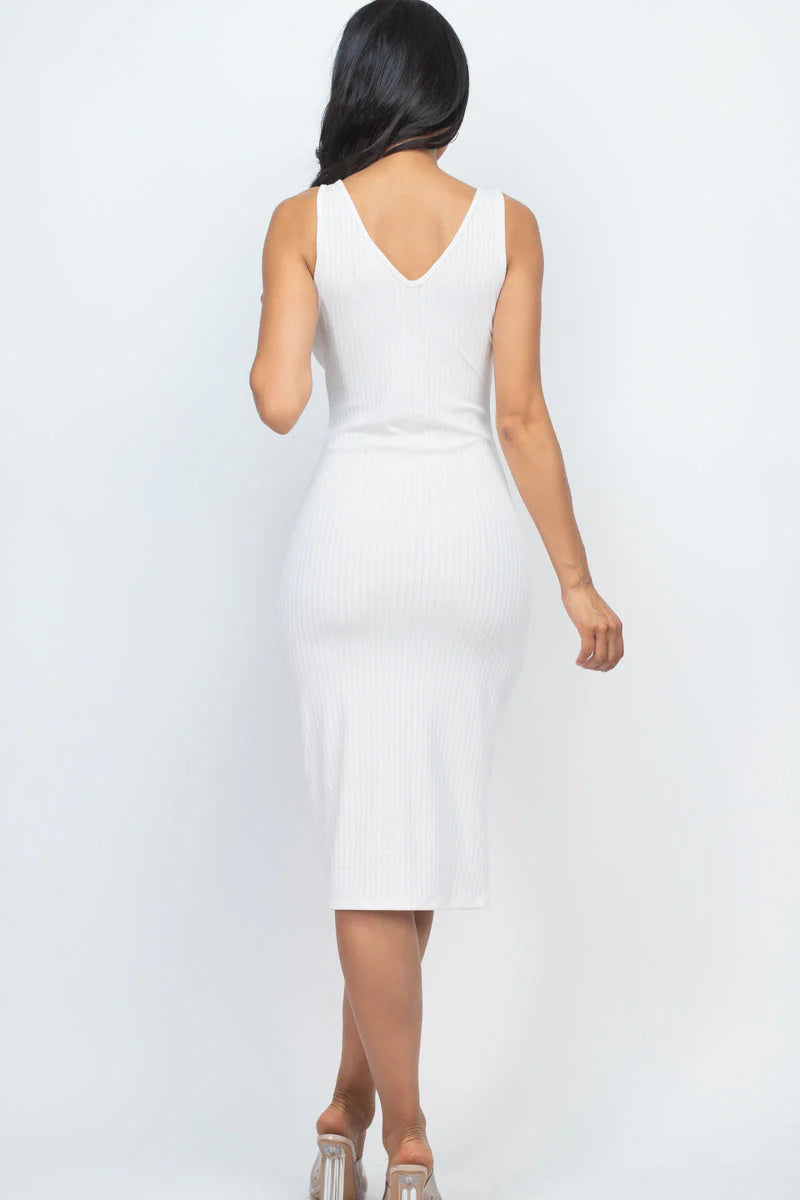 Ribbed Back Slit Bodycon Midi Dress (CAPELLA)