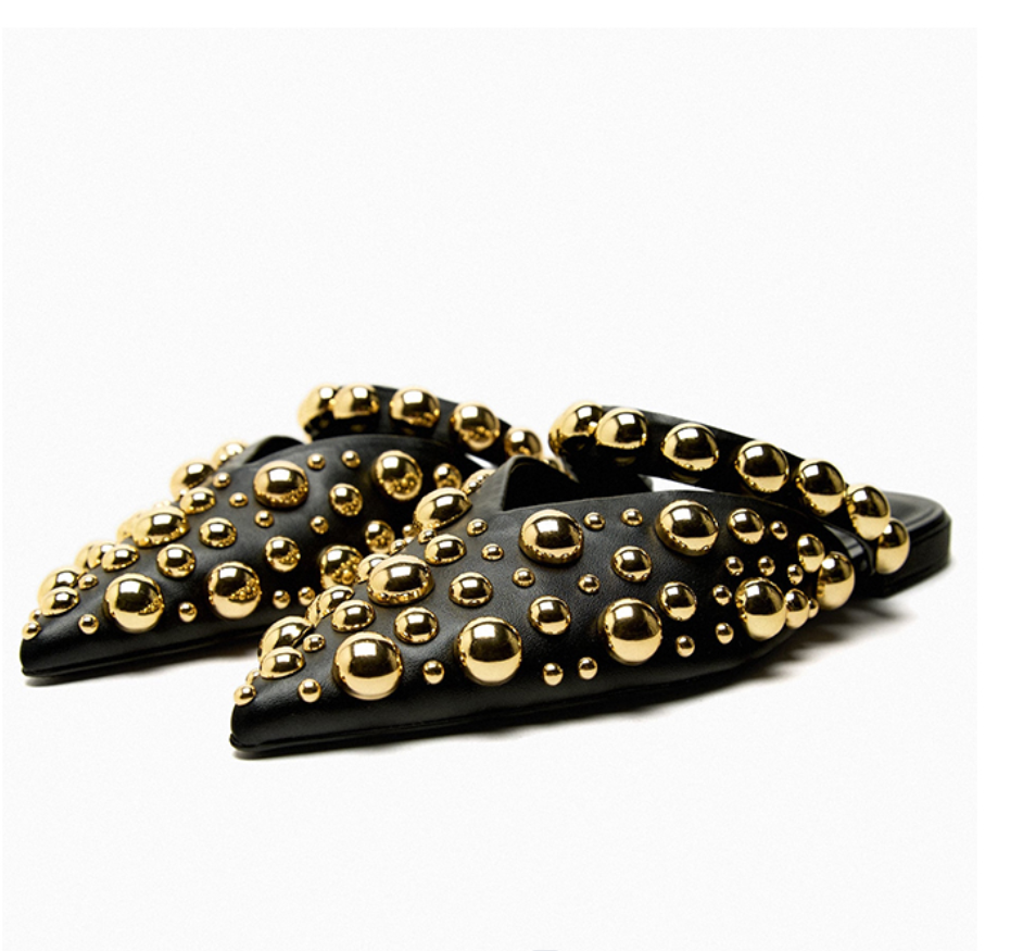 Versatile Rivet Pointed Toe Sandals Flat Toe